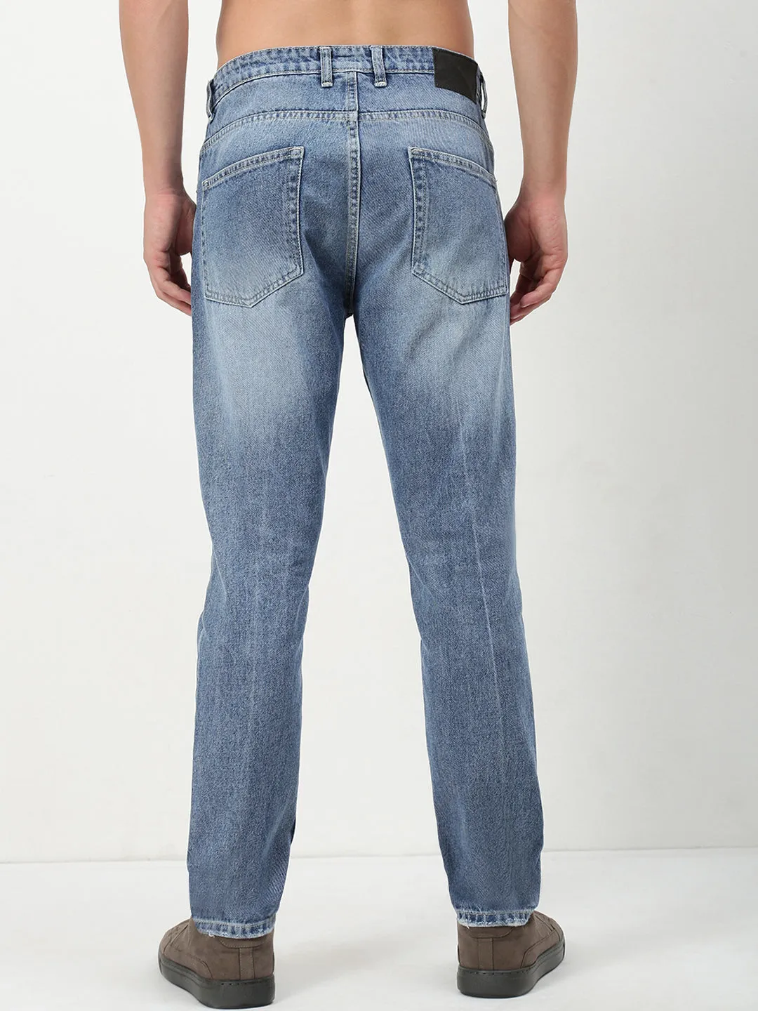 Comfortable Silhouette Urban Uniform Men's Blue Solid Straight Fit Jeans