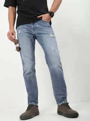 Men's Blue Solid Straight Fit Jeans Affordable Neutral Holiday Vibes Style Essential