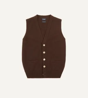 Cozy Moments Brown Lambswool Sleeveless Cardigan
