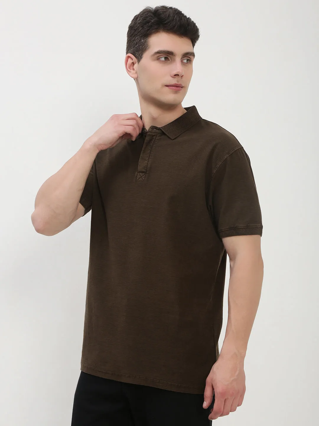 Men's Olive Solid Polo Collar T-Shirt product stain resistant convenience