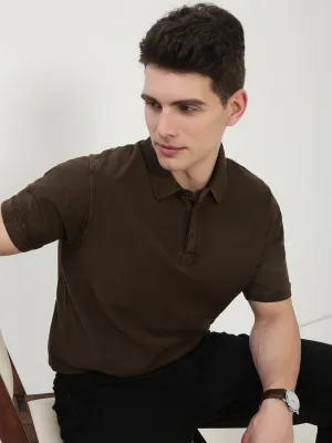 Daily Active Men's Olive Solid Polo Collar T-Shirt