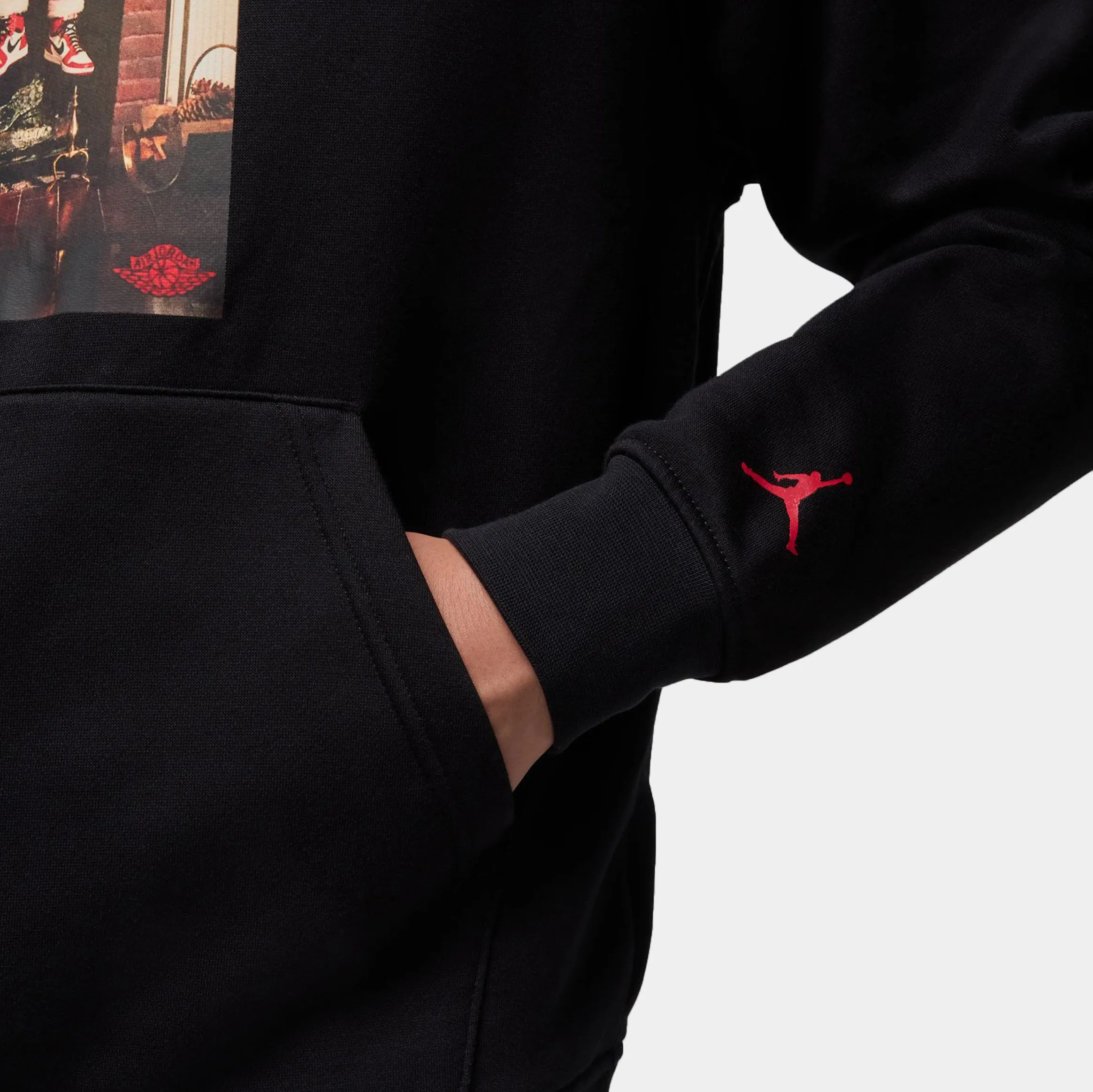 Jumpman Chimney Pullover Mens Hoodie (Black/Gym Red) Relaxed Apparel
