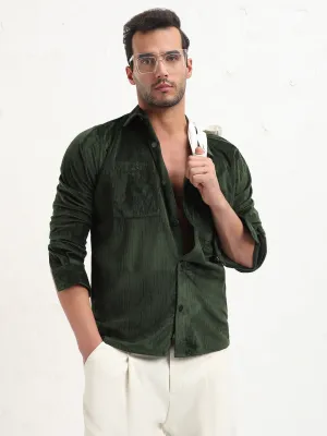 Men's Green Solid Slim Fit Shacket Roomy Design Soft Motion