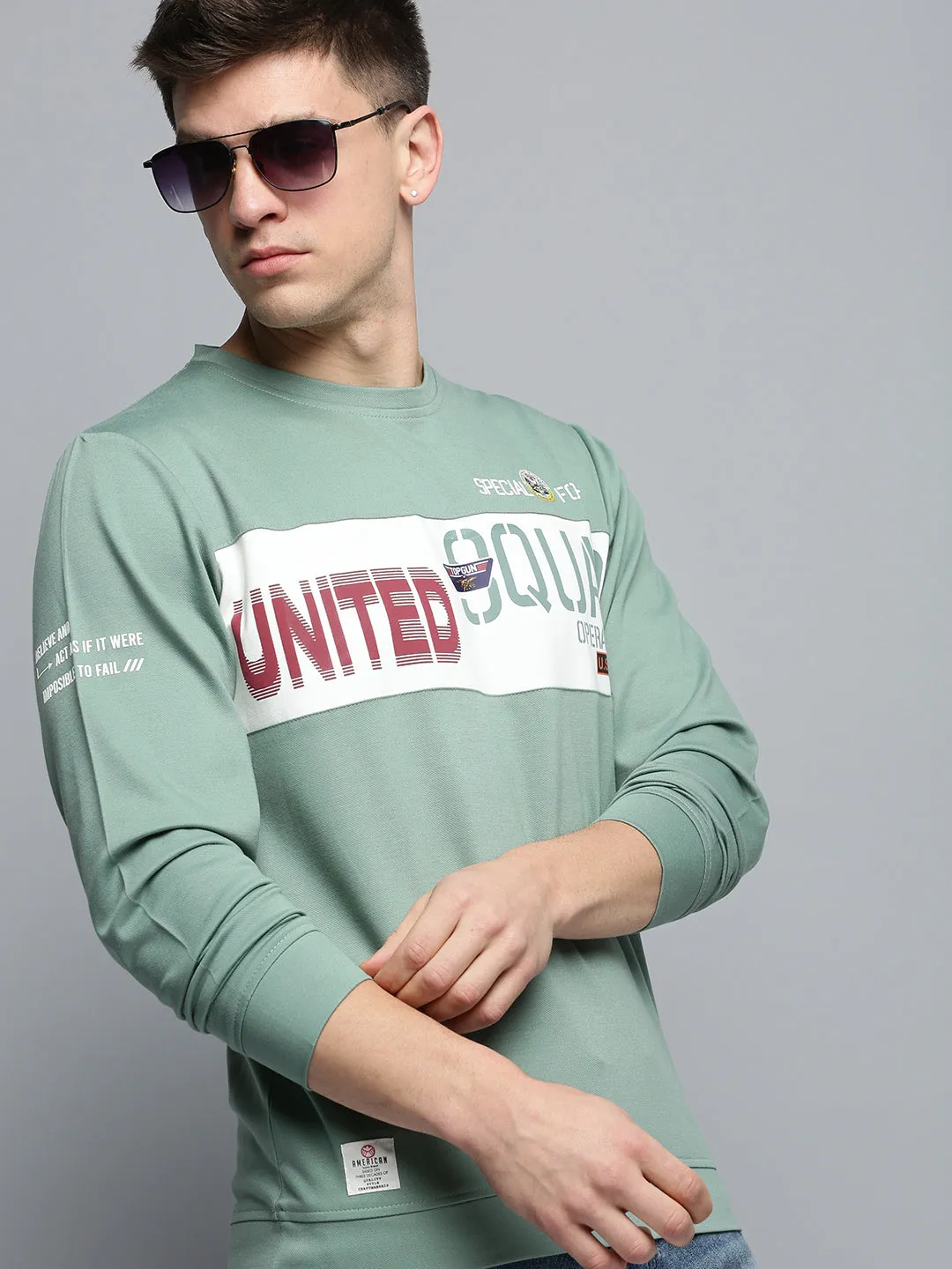 Men's Sea Green Typography Printed Pullover Sweatshirt Road Trip