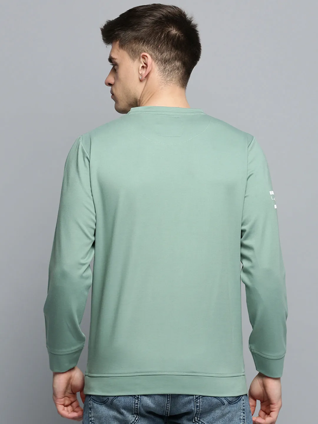 Men's Sea Green Typography Printed Pullover Sweatshirt right for spring teens'