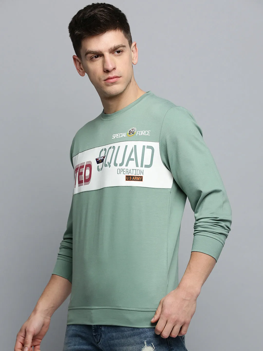 Men's Sea Green Typography Printed Pullover Sweatshirt product metallic glamour