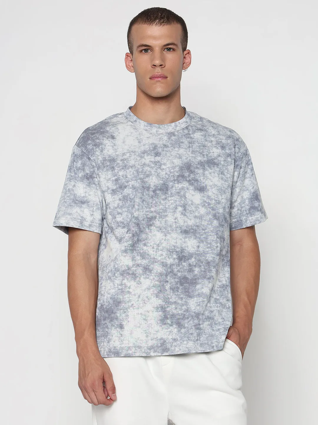 Men's Tie and Dye Blue Regular Fit T-Shirt Fantasy Mood Adjustable Hem