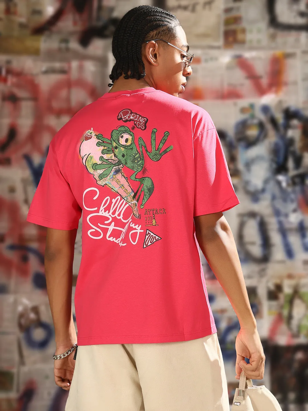 QuickDrying Fiber Active Look Men's Casual Pink Graphic printed Relaxed Fit T-Shirt