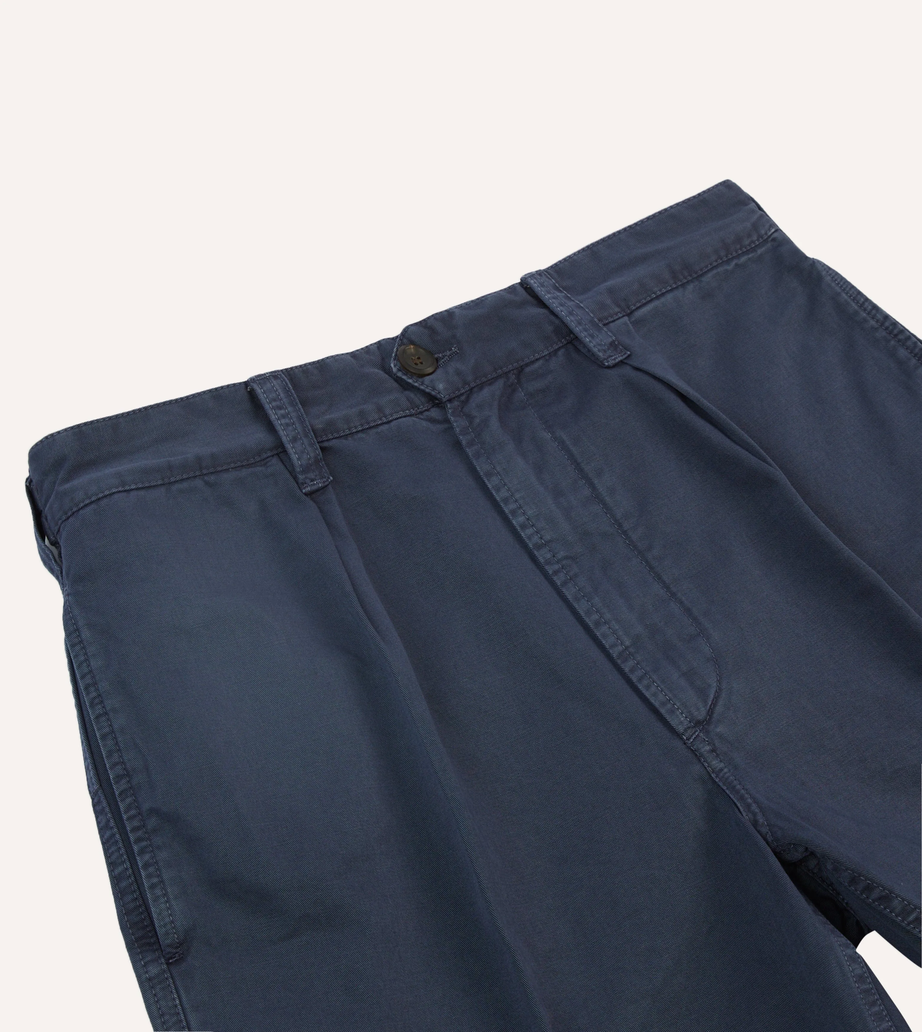 Washed Navy Cotton Twill Single-Pleat Shorts fishing outfit