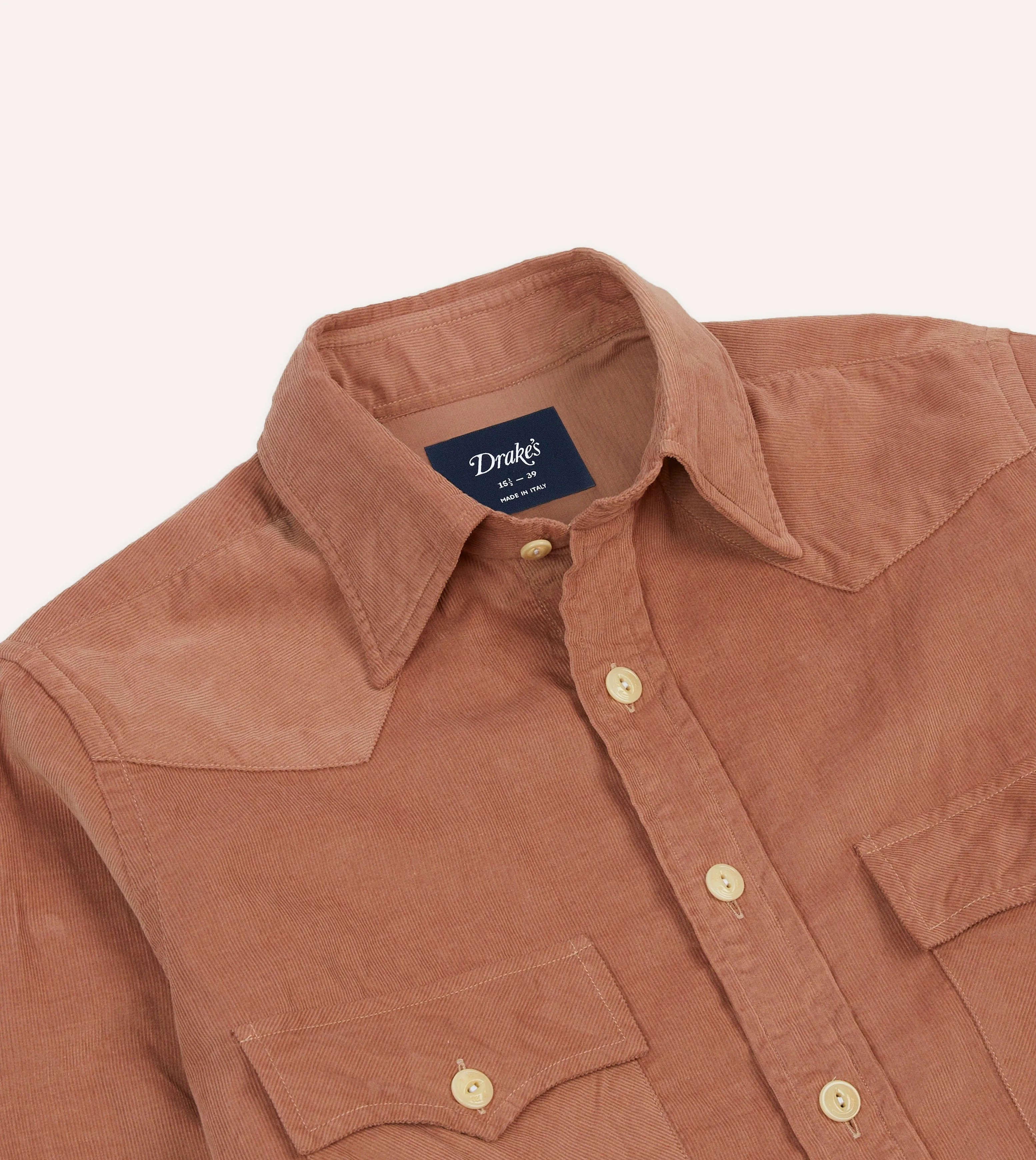 Washed Red Corduroy Two-Pocket Western Shirt FadeResistant Coating