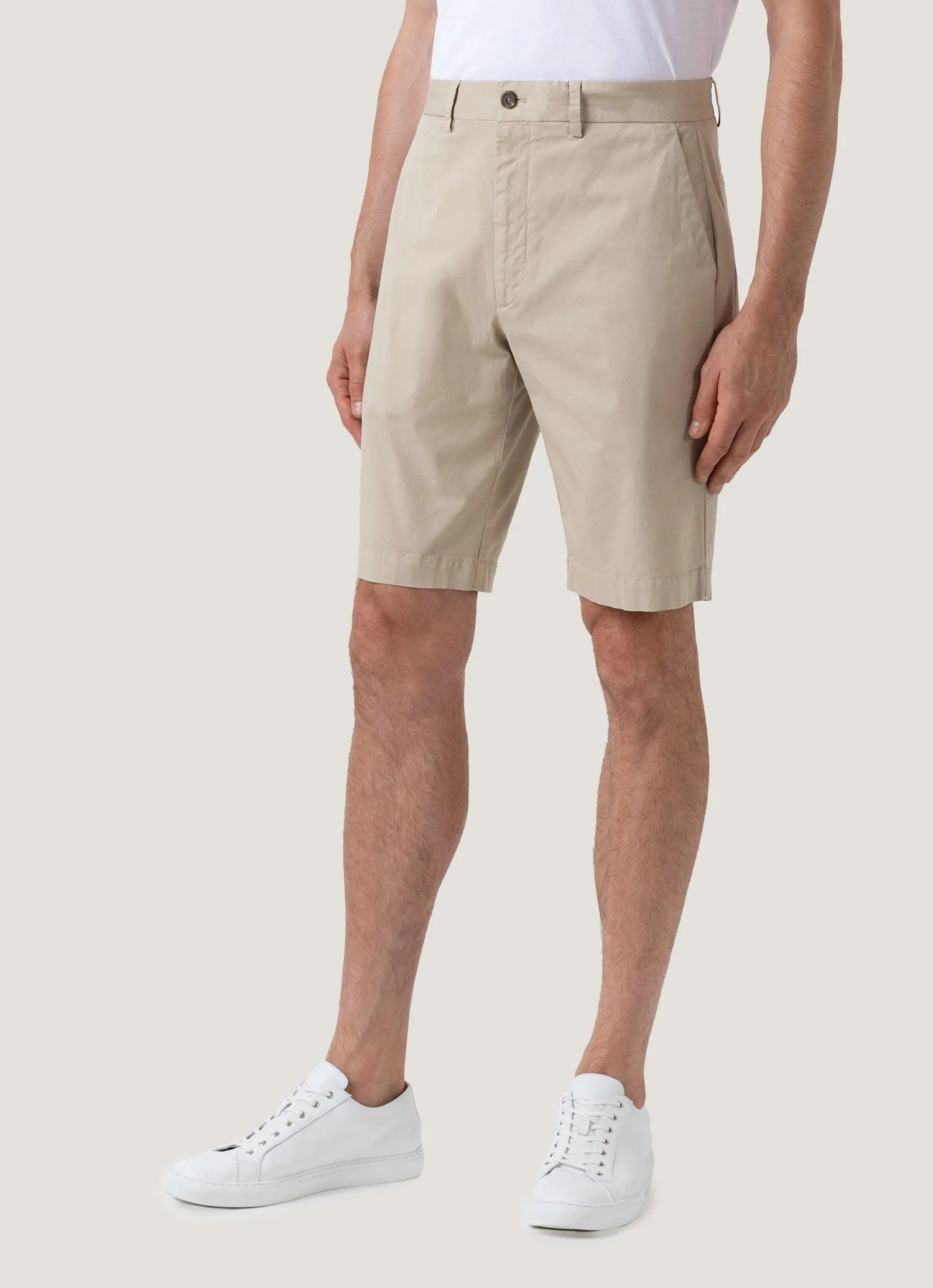 Men's Stretch Cotton Twill Chino Shorts in Light Stone Casual Movement Quick Flex Fit