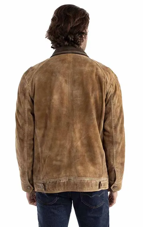 Scully Men's Western Collared Leather Jacket in Tan Functional Zip Detail