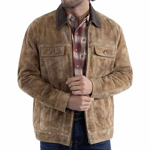 Temperature Adaptive Outdoor Style Staple Scully Men's Western Collared Leather Jacket in Tan
