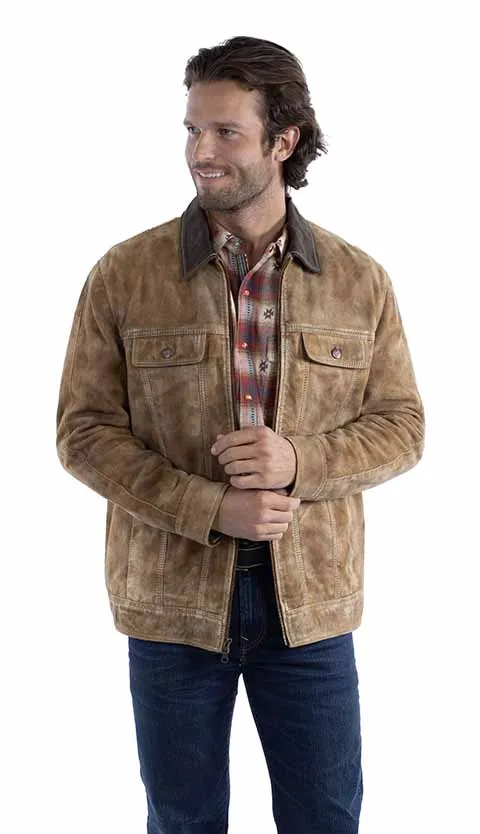 Quick Dry Performance Flexible Joint Articulation Scully Men's Western Collared Leather Jacket in Tan