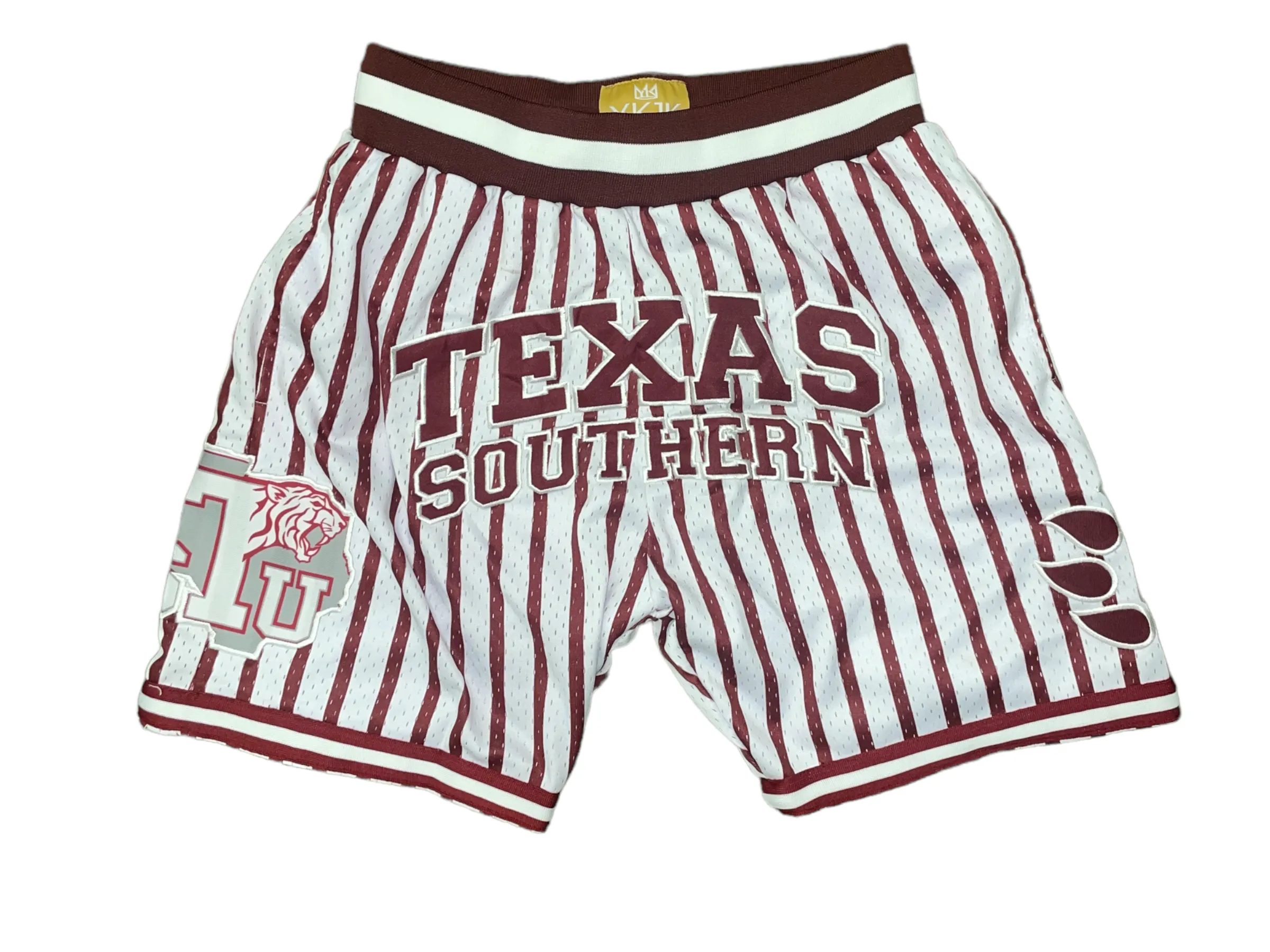 Texas Southern BASKETBALL SHORTS WHITE  MAROON PINSTRIPES Functional Stretch