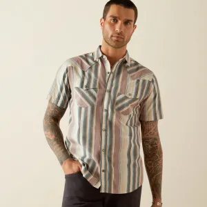 Ariat Men's S/S Southwest Stripe Hughie Retro Fit Western Button Down Shirt in Grey (Available in Tall Sizes) Modern and Soft Smart Casual