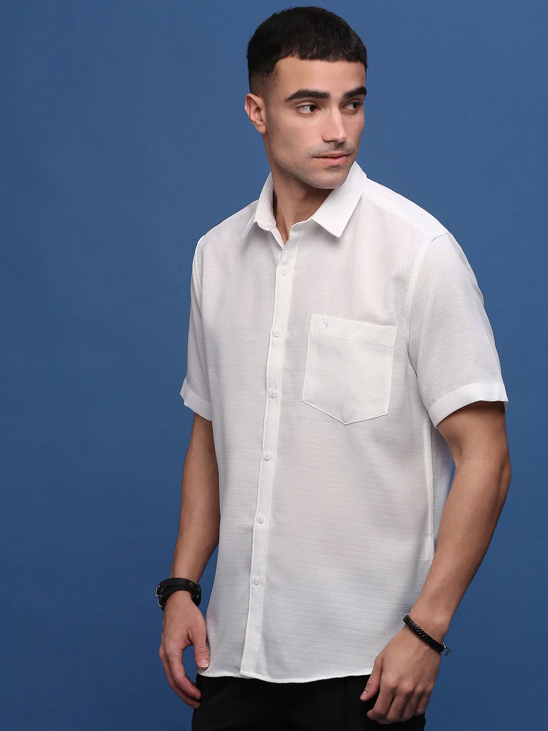 Flash Look Men's White Standard Slim Fit Opaque Casual Shirt