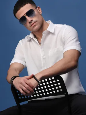 yoga mode Men's White Standard Slim Fit Opaque Casual Shirt