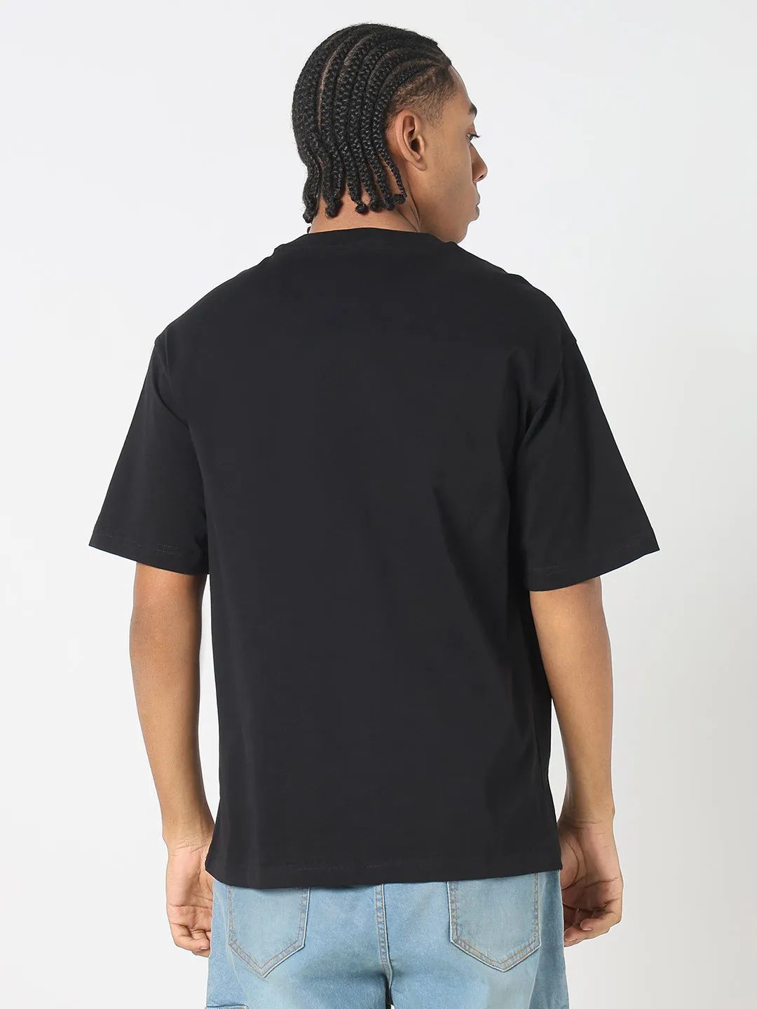 Men's Black Typography Oversized T-Shirt with Chest Pocket Snow Core