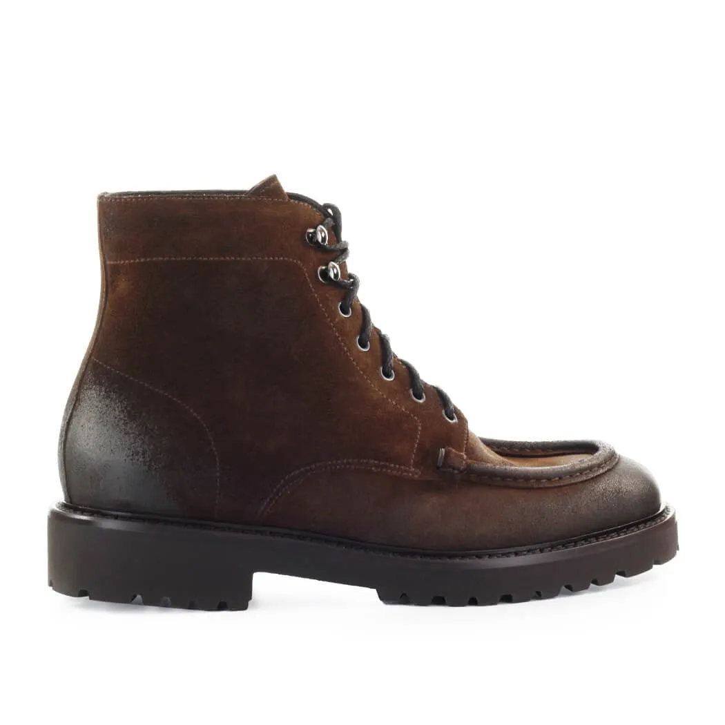 Dark Brown Su??de Combat Boot Heel Ease