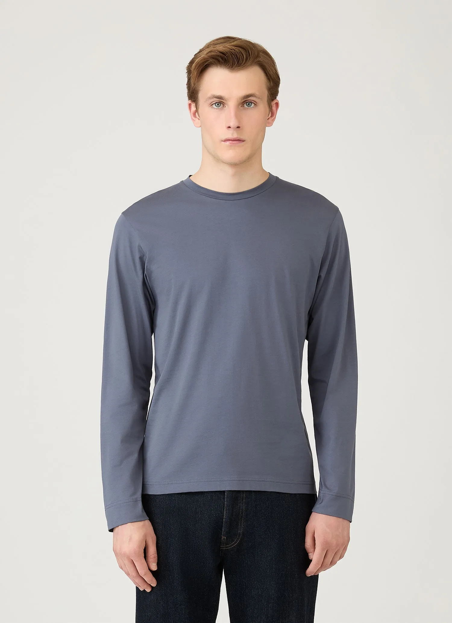 Men's Long Sleeve Riviera Midweight T-shirt in Slate Blue Unisex style Flexible Neckband