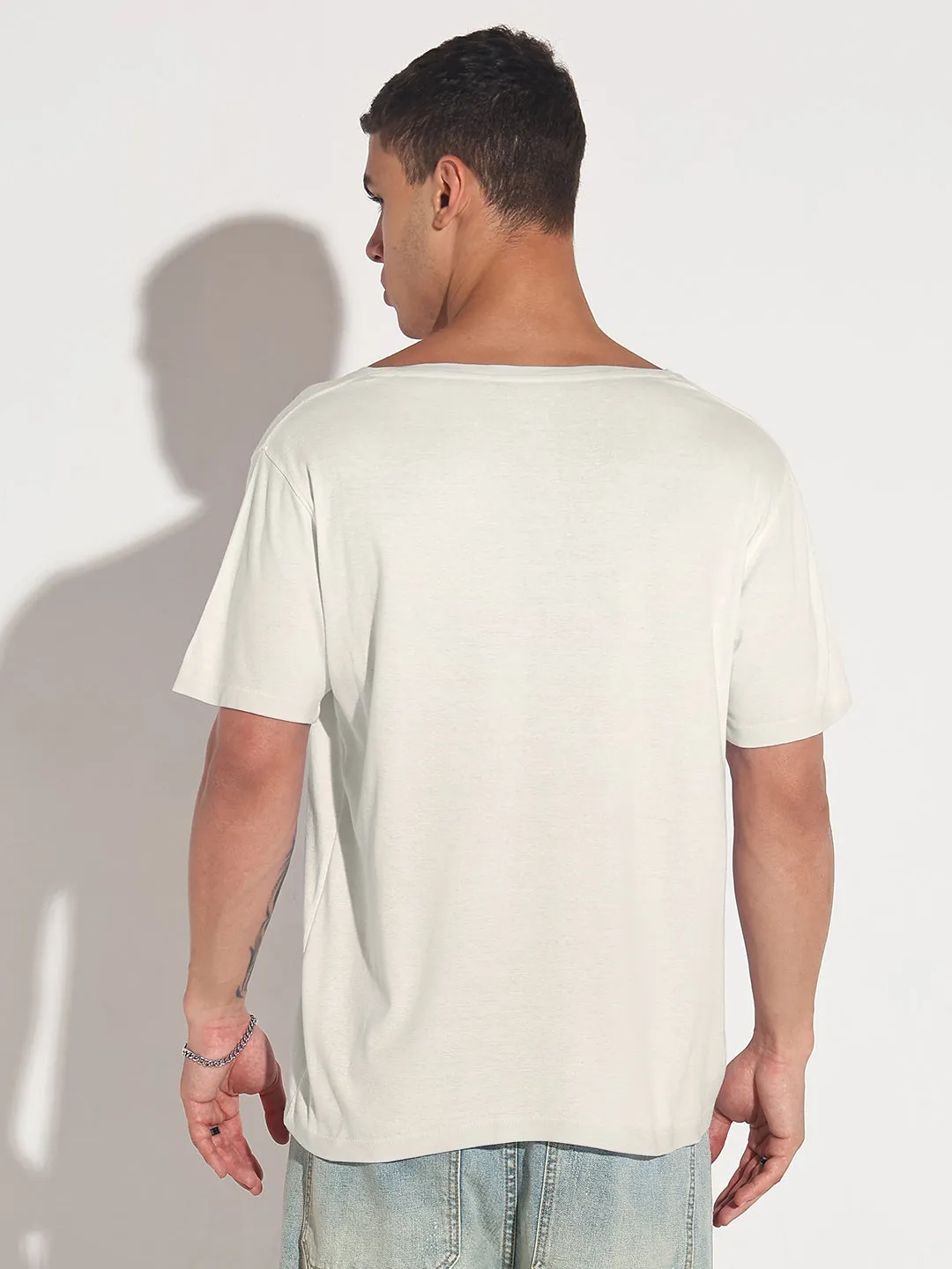 Men's Off White V-Neck Regular Fit T-Shirt EcoFriendlyTextiles Multi-Purpose Wear