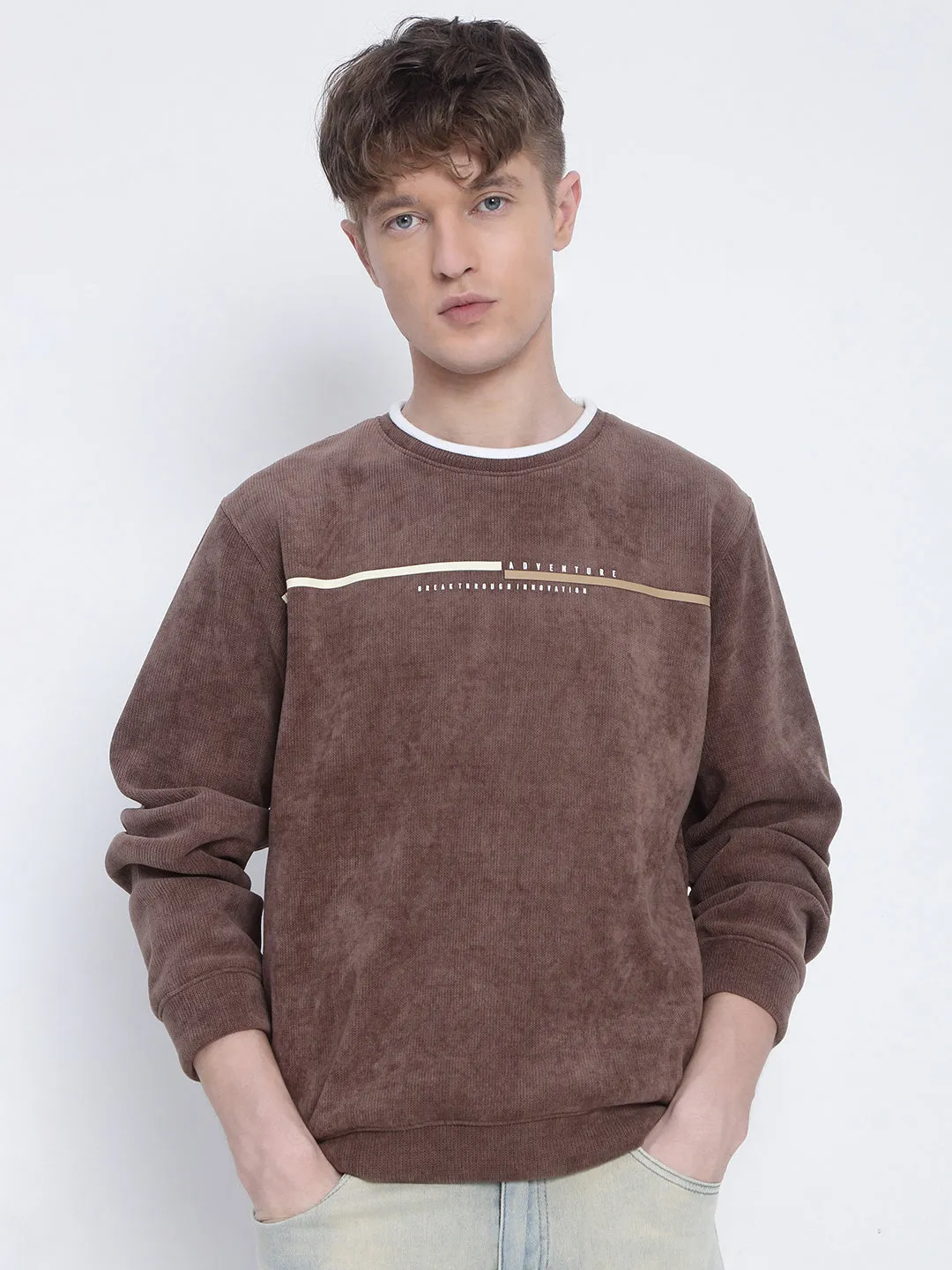 product trendy catchiness Men's Brown Round Neck Sweatshirt
