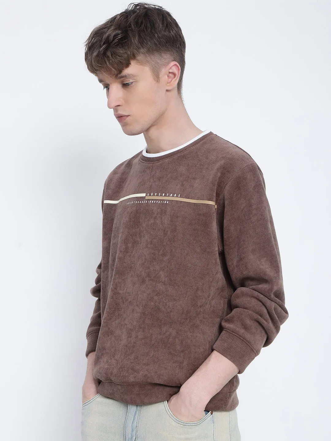 Men's Brown Round Neck Sweatshirt Comfort Layer
