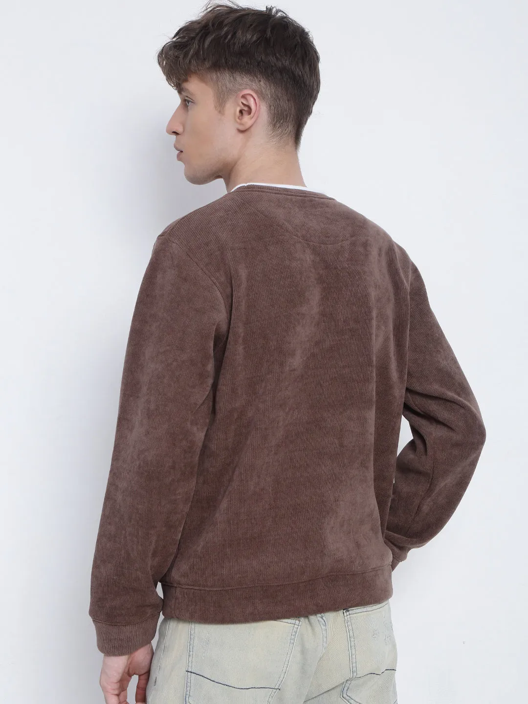 teens' Men's Brown Round Neck Sweatshirt