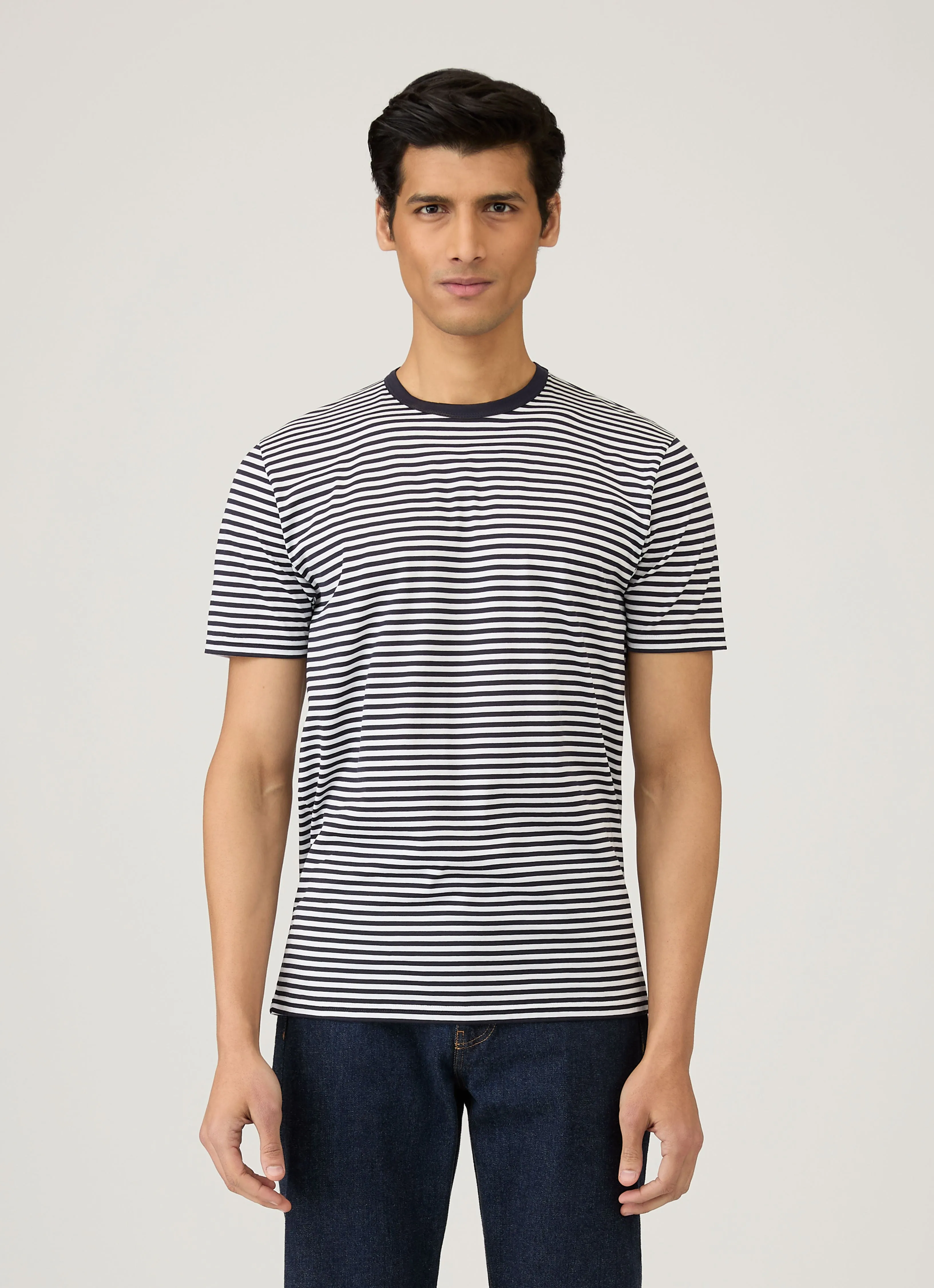 Men's Classic T-shirt in Navy/White English Stripe Boat neck style