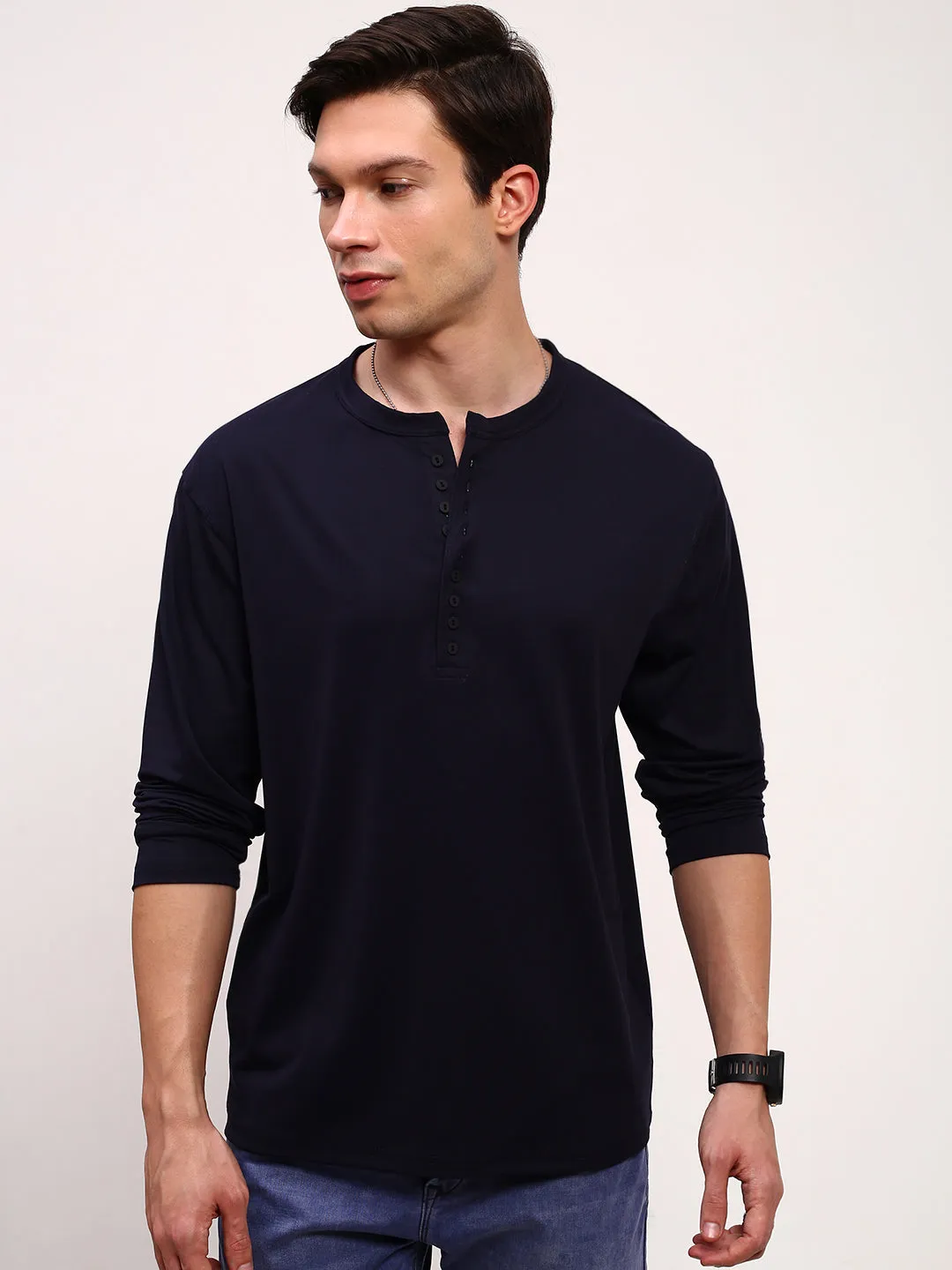 kids' Men's Navy Blue Solid T-Shirt
