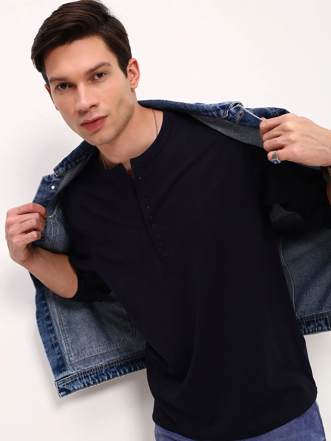 Timeless Chic Fashion Forward Men's Navy Blue Solid T-Shirt