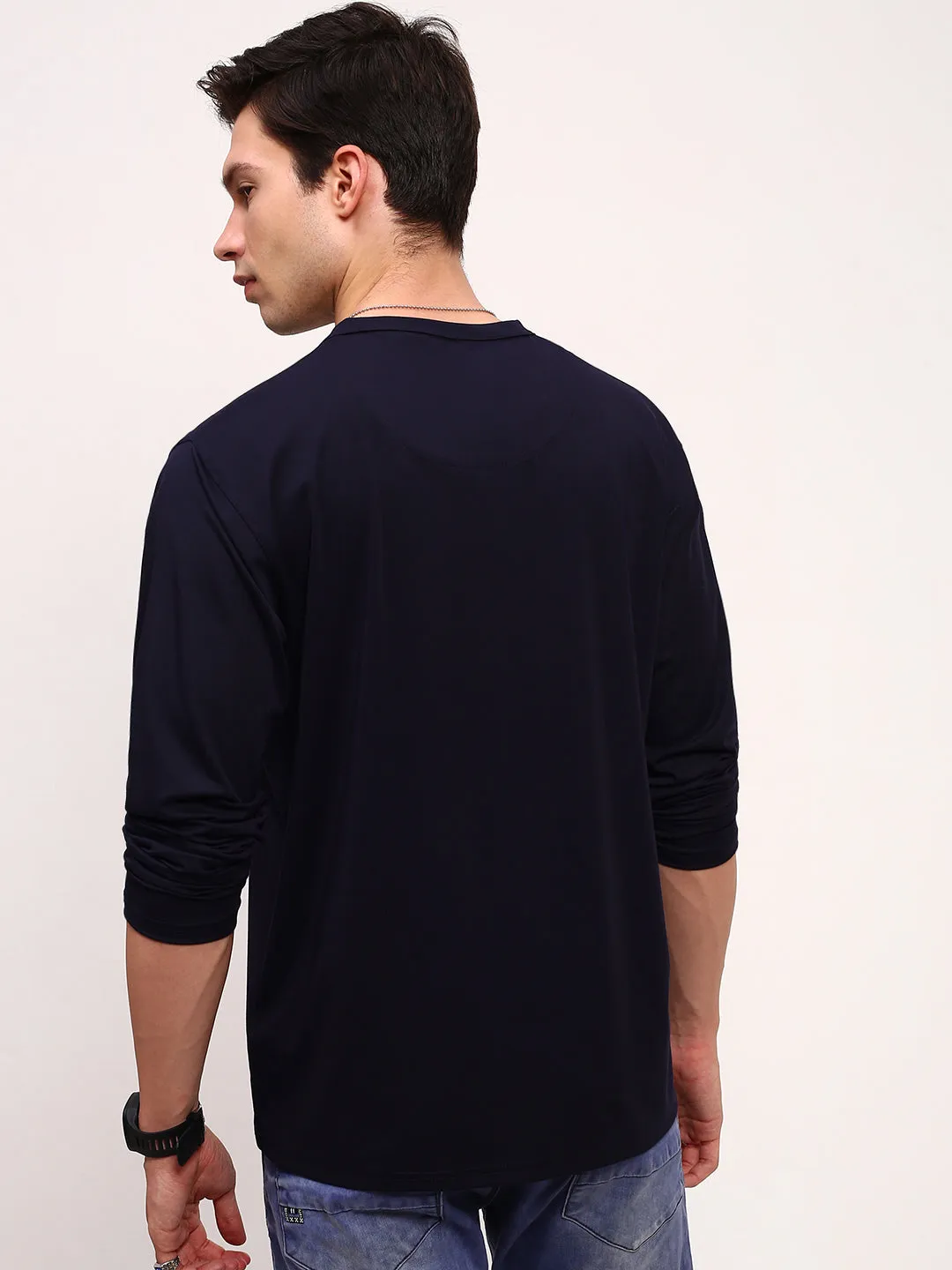 Men's Navy Blue Solid T-Shirt goes with skirts Sporty Design