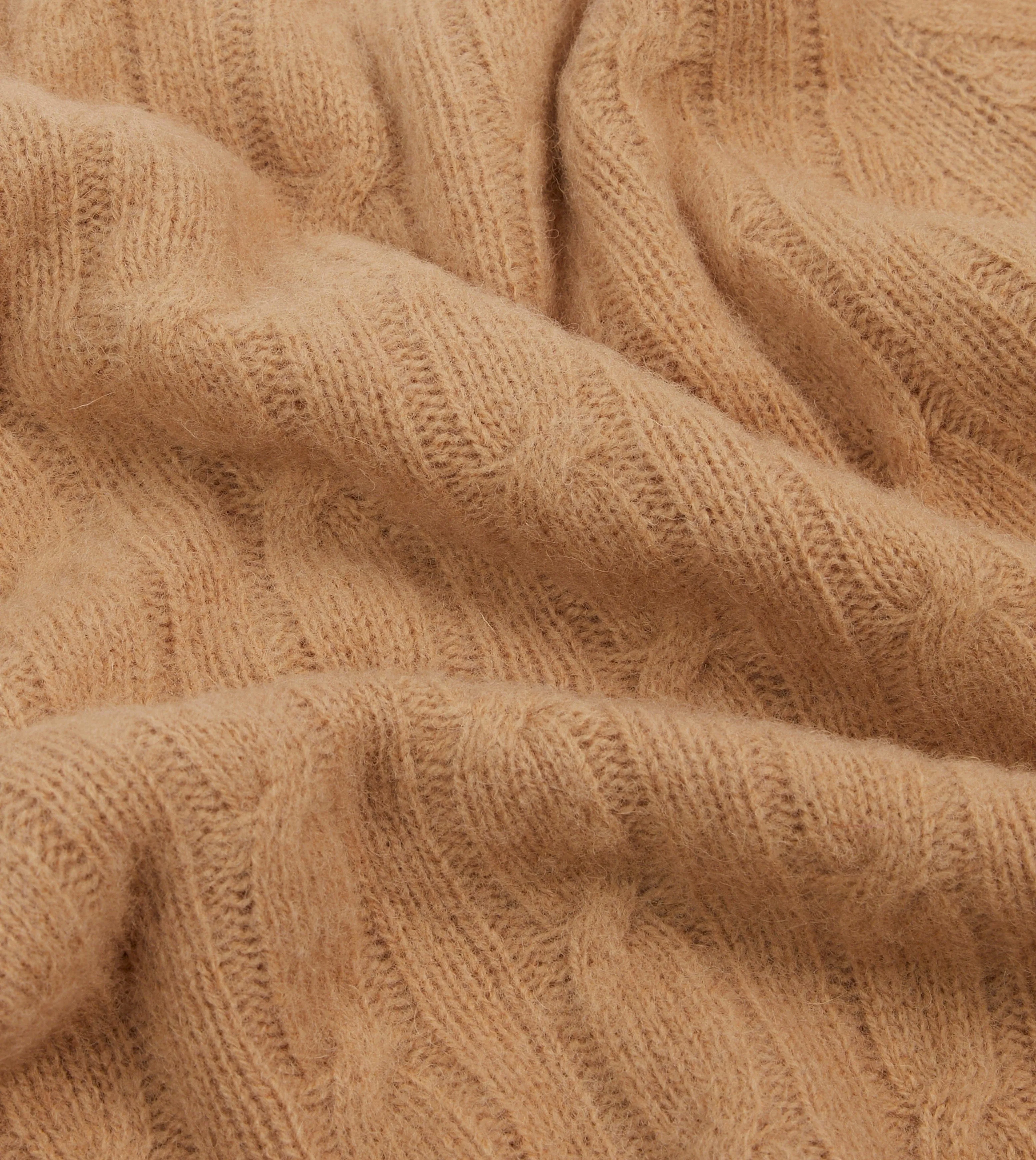 Wheat Brushed Shetland Cable Knit Crew Neck Jumper Non Restrictive Silhouette Textured Slub Yarn