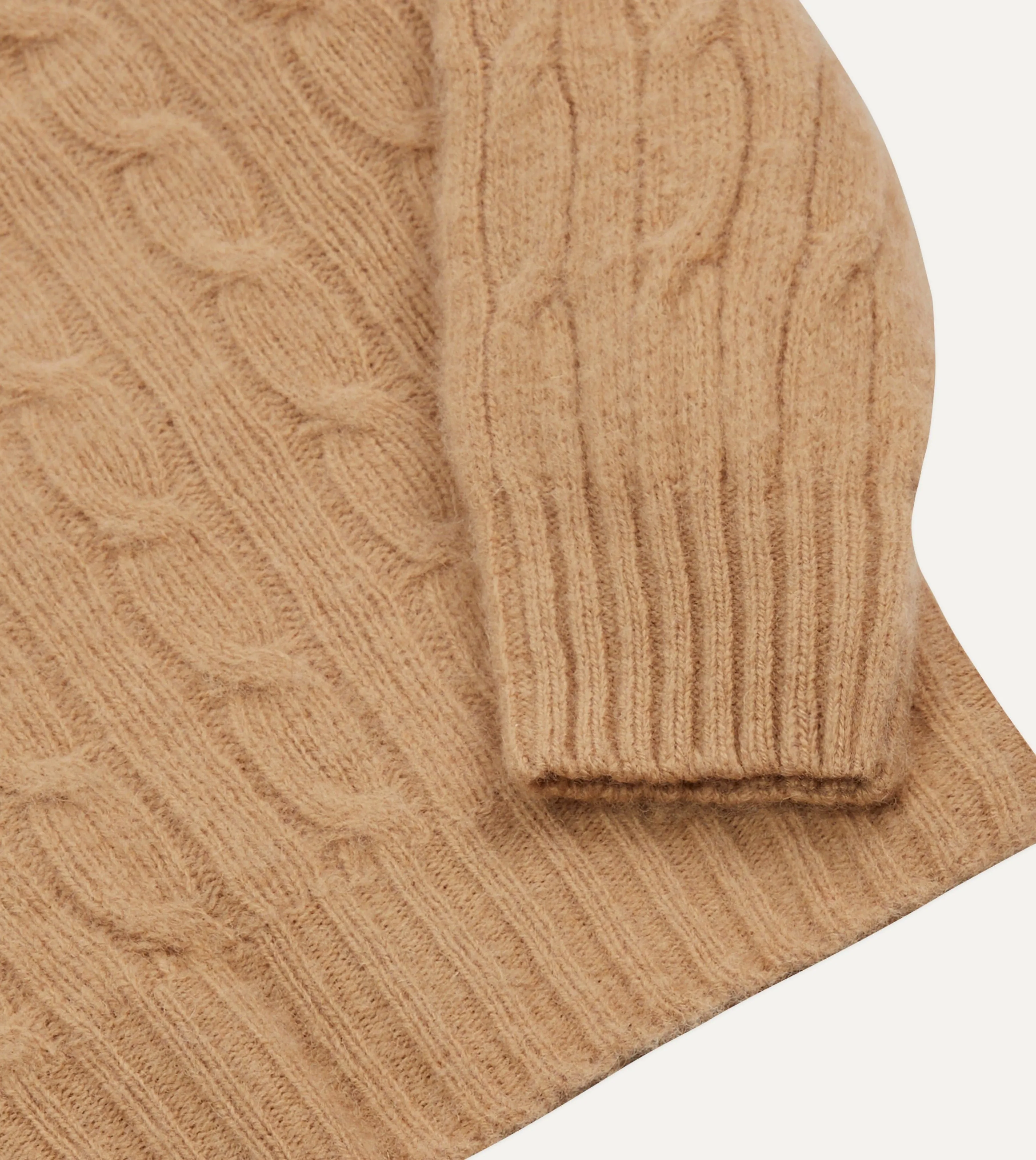 Stay Warm Wheat Brushed Shetland Cable Knit Crew Neck Jumper