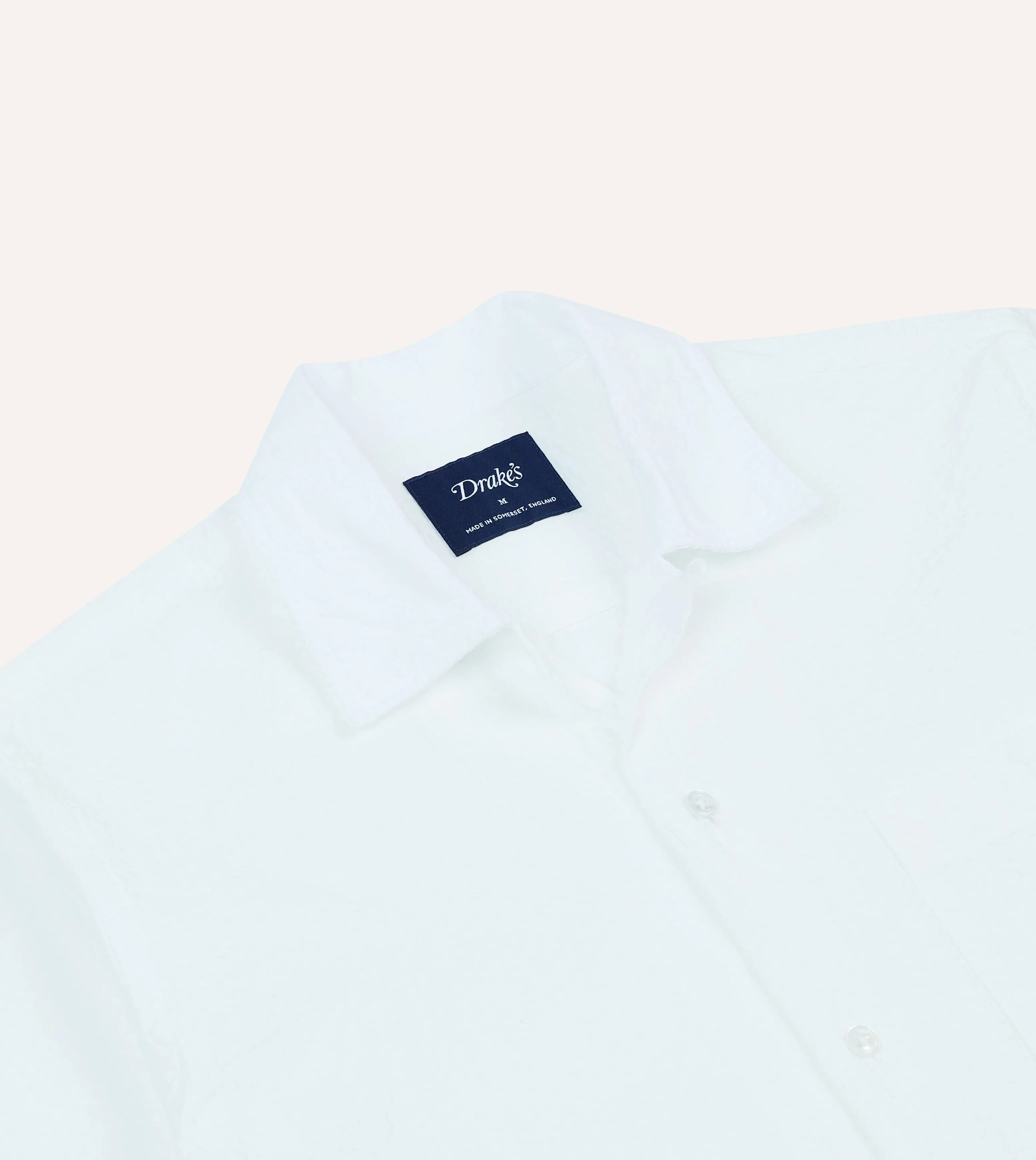 Basic Top White Cotton-Linen Seersucker Camp Collar Short Sleeve Shirt