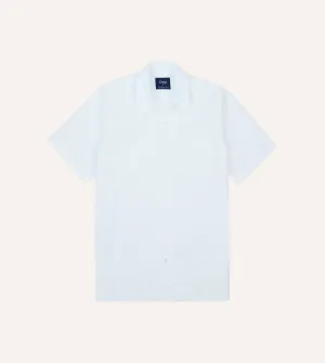 White Cotton-Linen Seersucker Camp Collar Short Sleeve Shirt Pullover
