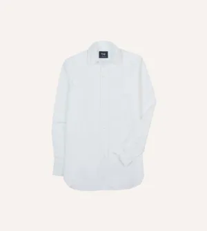 Casual Layer Look White Cotton Oxford Cloth Long Point Collar Shirt