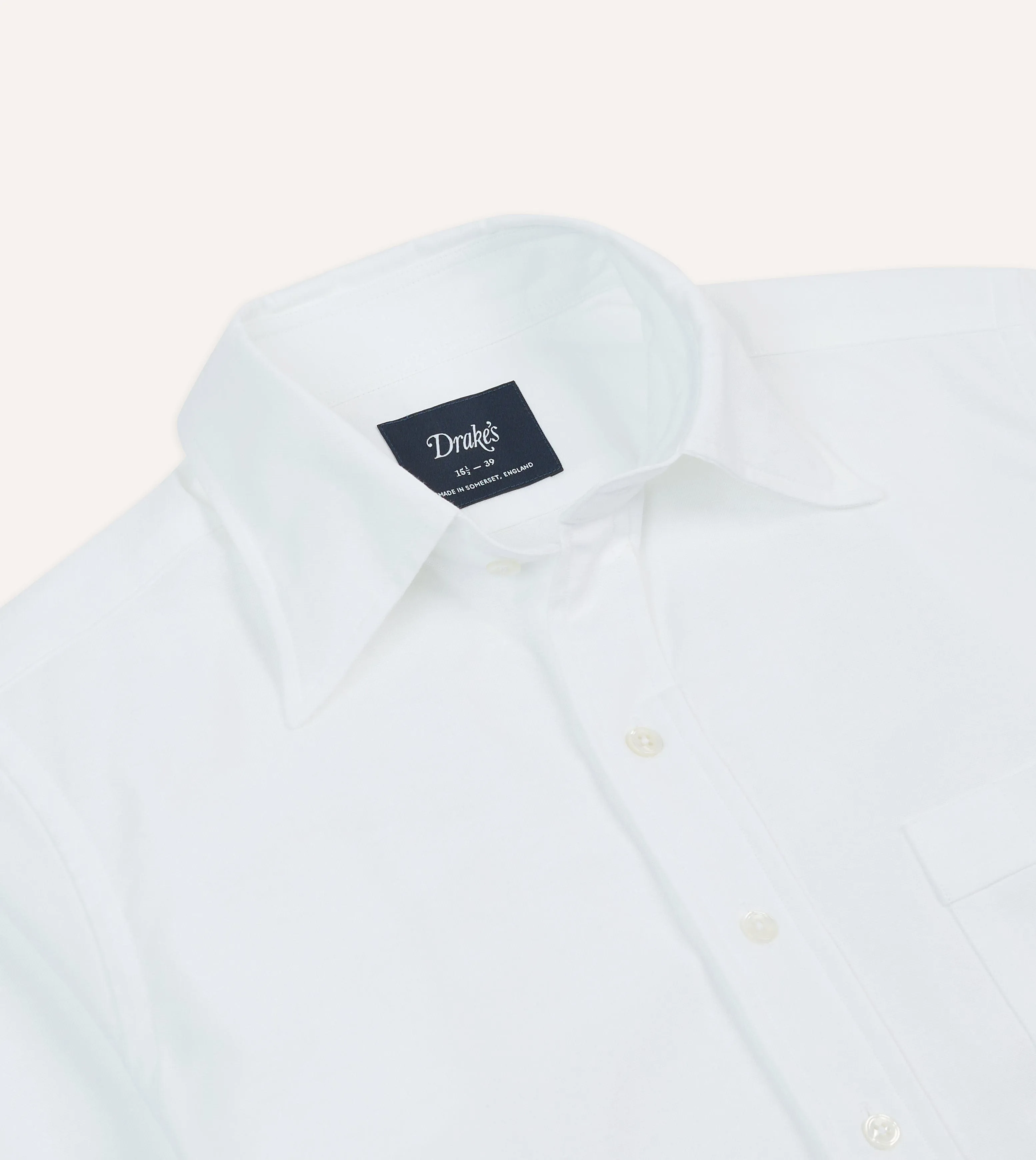 White Cotton Oxford Cloth Long Point Collar Shirt Premium Cotton Blend