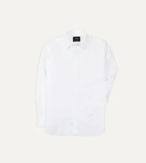 White Cotton Poplin Long Point Collar Shirt Sporty Design Relax Comfort Style