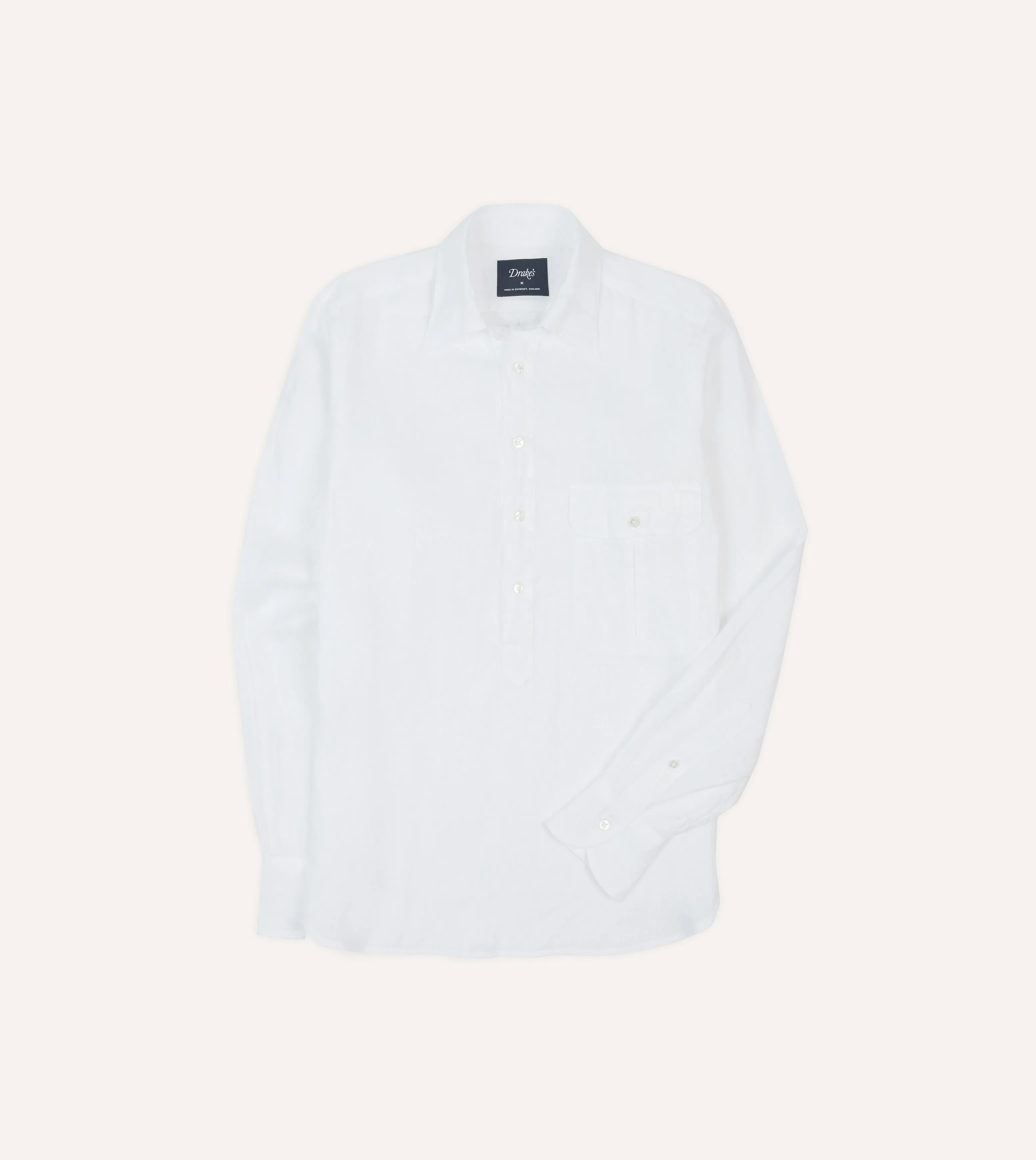 White Linen Long Point Collar Popover Shirt SunProtectionFabric Lightweight Wear