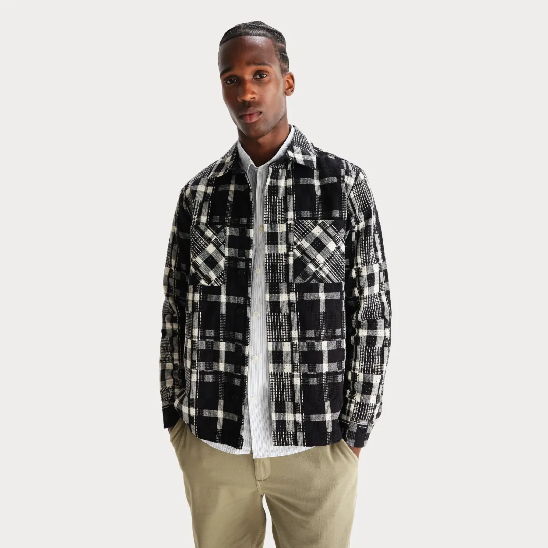 Whiting Overshirt Glitch Check (Black   Ecru) Ultra Soft Brushed Interior