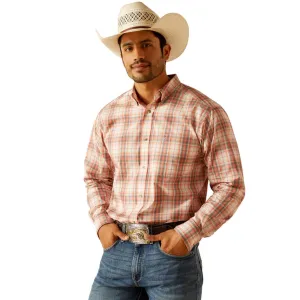 Breathable Comfort Wear Ariat Men's Pro Series Knox Classic Fit Western Button Down Shirt in Coral/Plaid