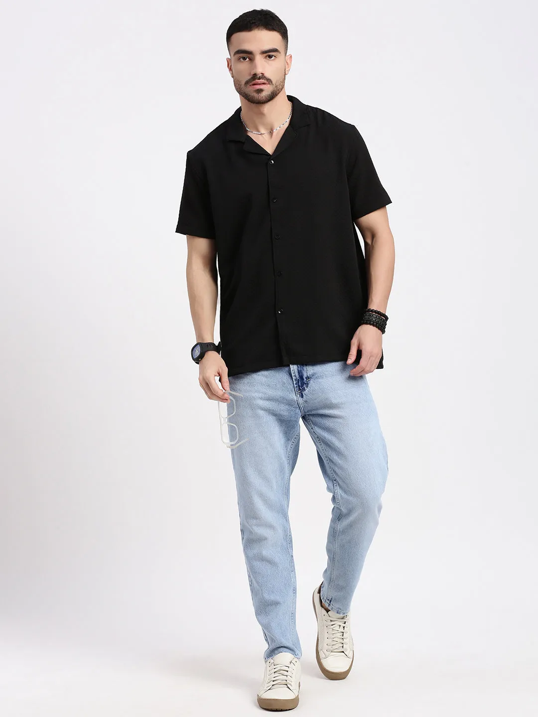 Men's Regular Fit Cropped Blue Jeans Anti Slip Belt Loops