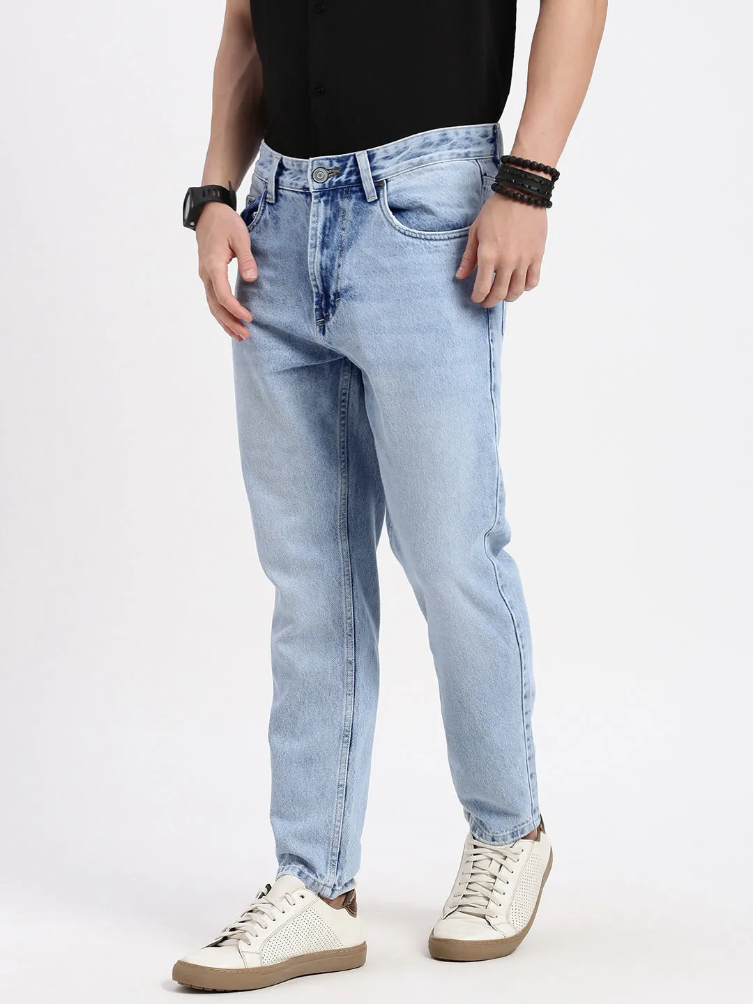 Comfortable Silhouette Men's Regular Fit Cropped Blue Jeans
