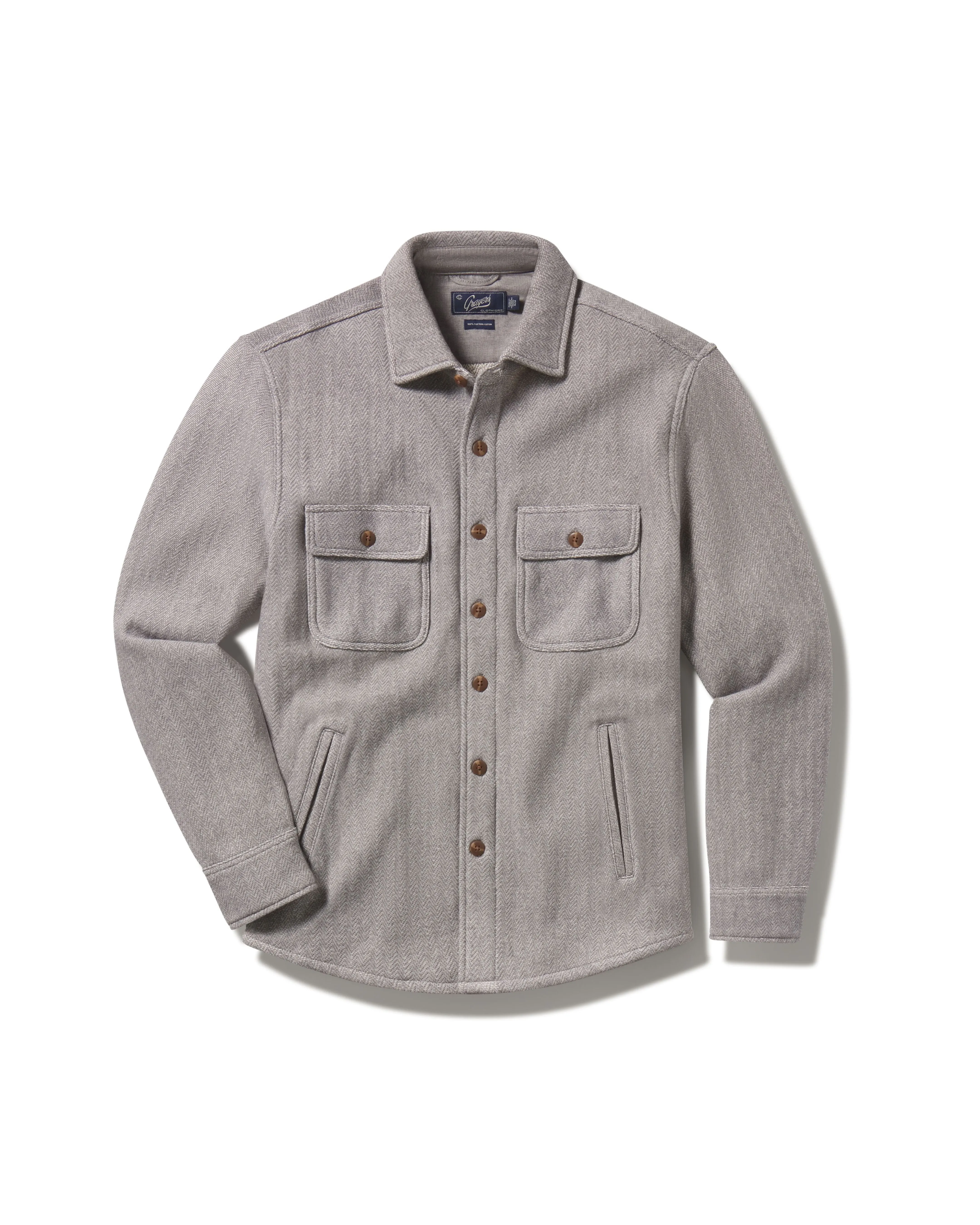 Jojo Herringbone Shirt Jacket - Light Gray Travel Ready Look