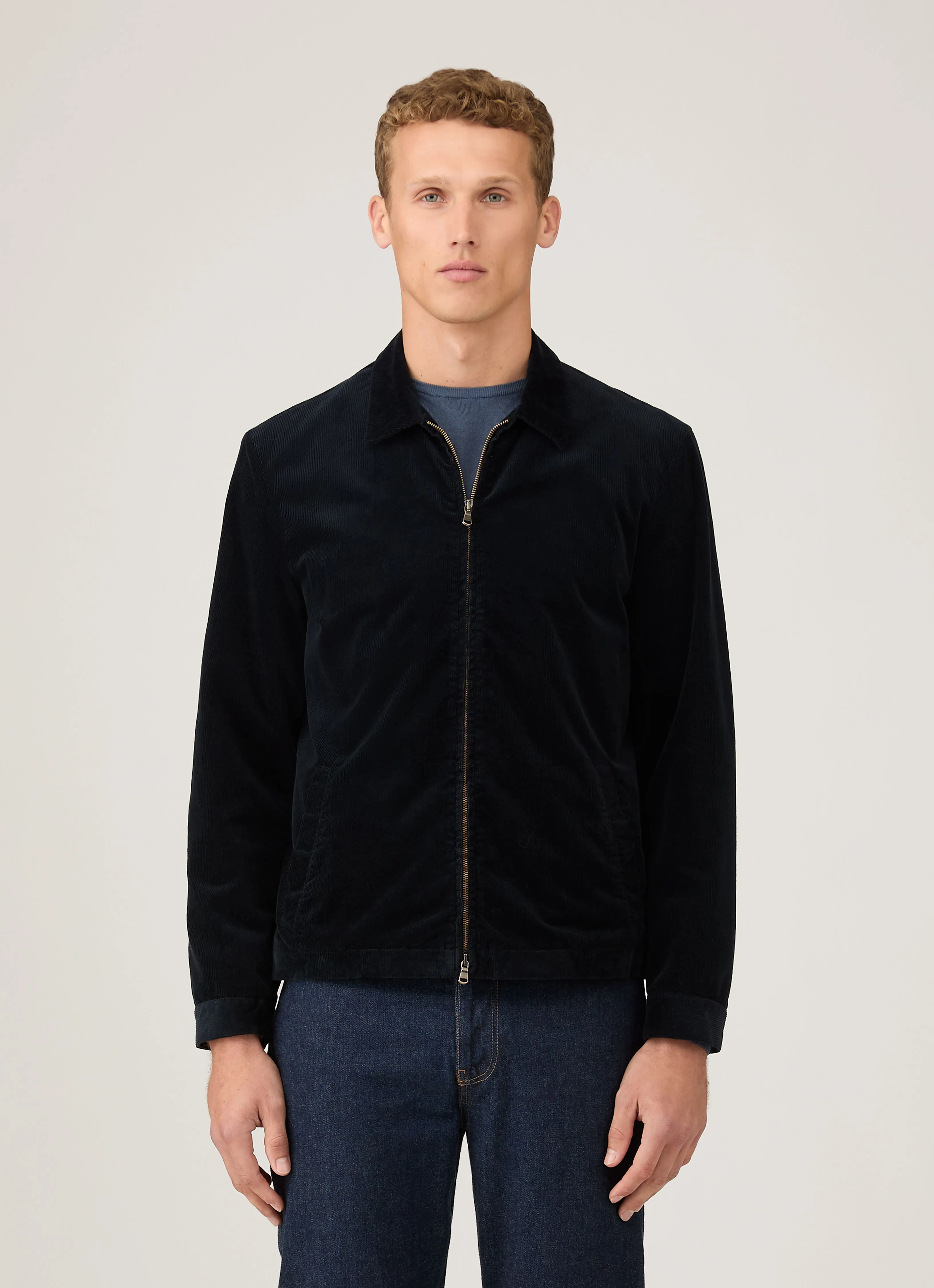 Men's Corduroy Harrington Jacket in Navy Layer Friendly Shape Quick Wear Fit