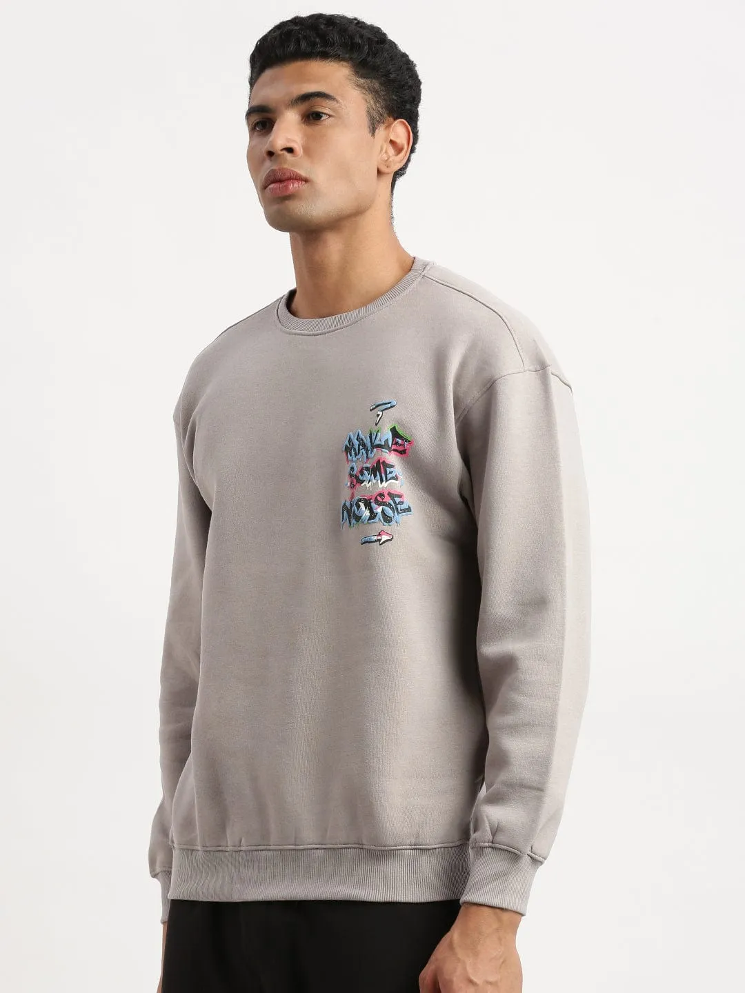 Trendy product vacation wear freedom Men's Grey Graphic Round Neck Pullover