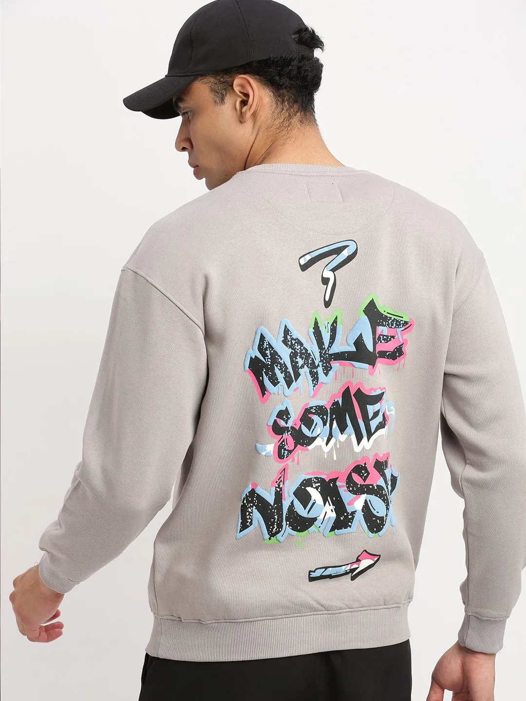 product abstract mystery Men's Grey Graphic Round Neck Pullover