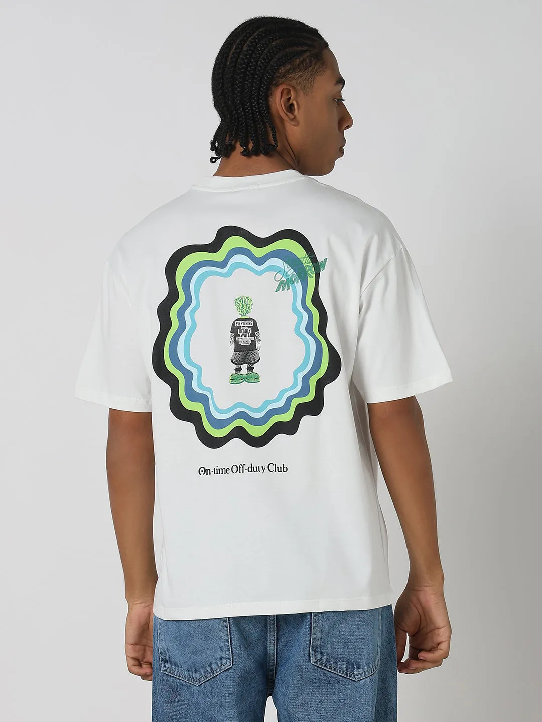 Men's Printed White Relaxed Fit T-Shirt Outdoor Jacket